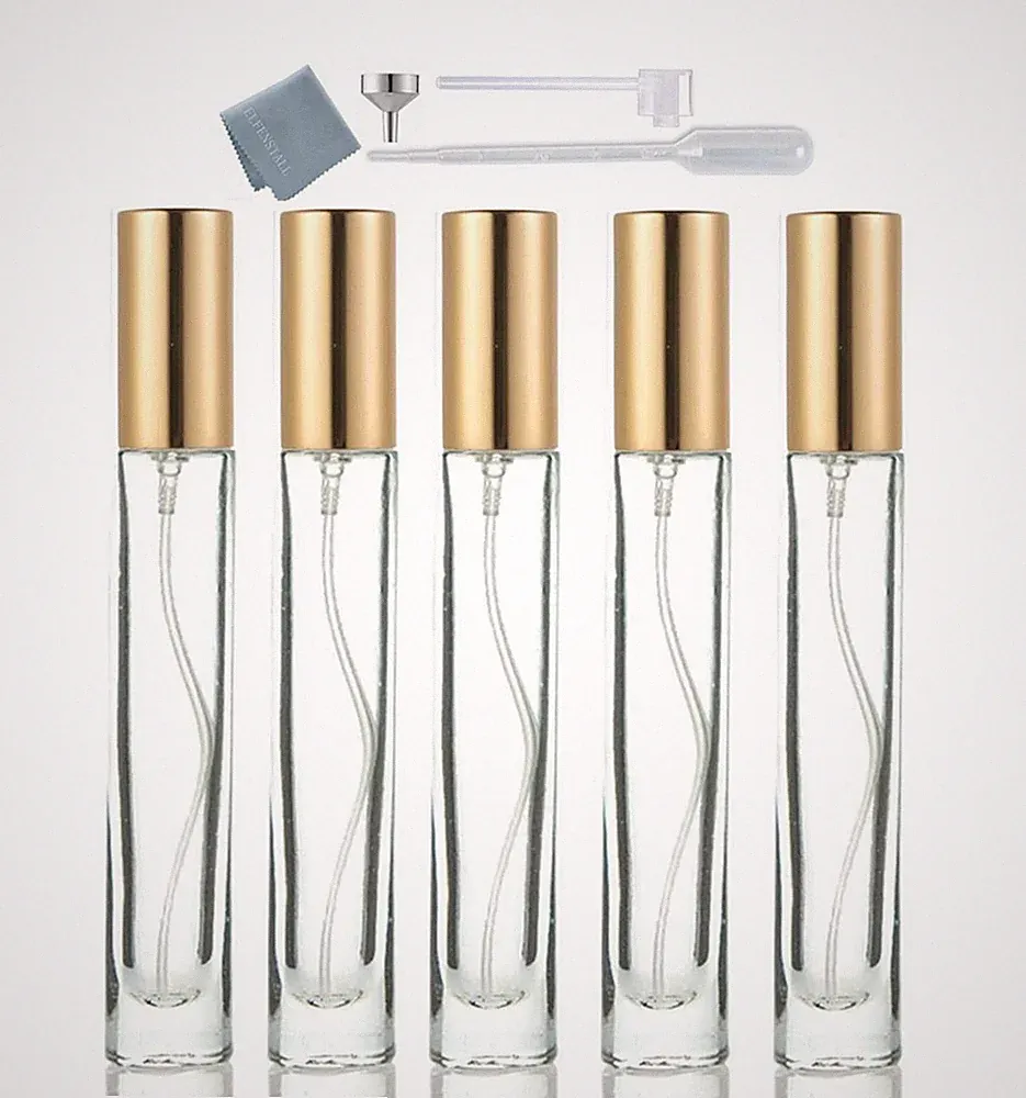 5Pack 10ml Glass Perfume Atomizer Bottles Gold Refillable Spray Travel