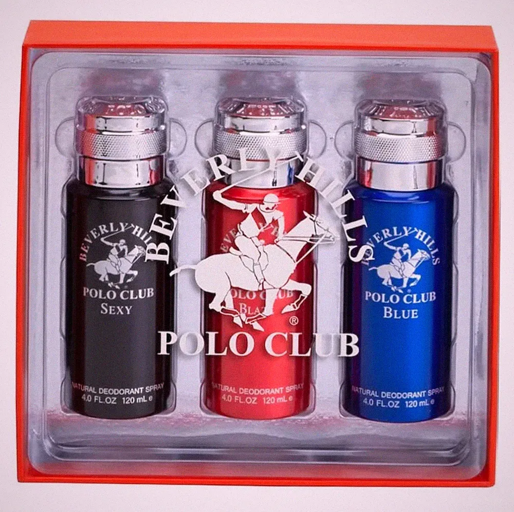 Beverly Hills Polo Club Mens Deodorant Fresh Clean Body Spray Scent Gift 3 Pack