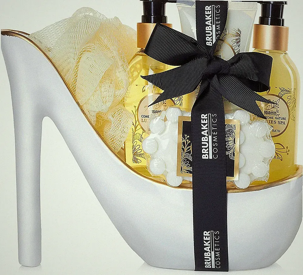 BRUBAKER Womens Bath & Body Gift Set Vanilla Spa White Ceramic Stiletto for Her