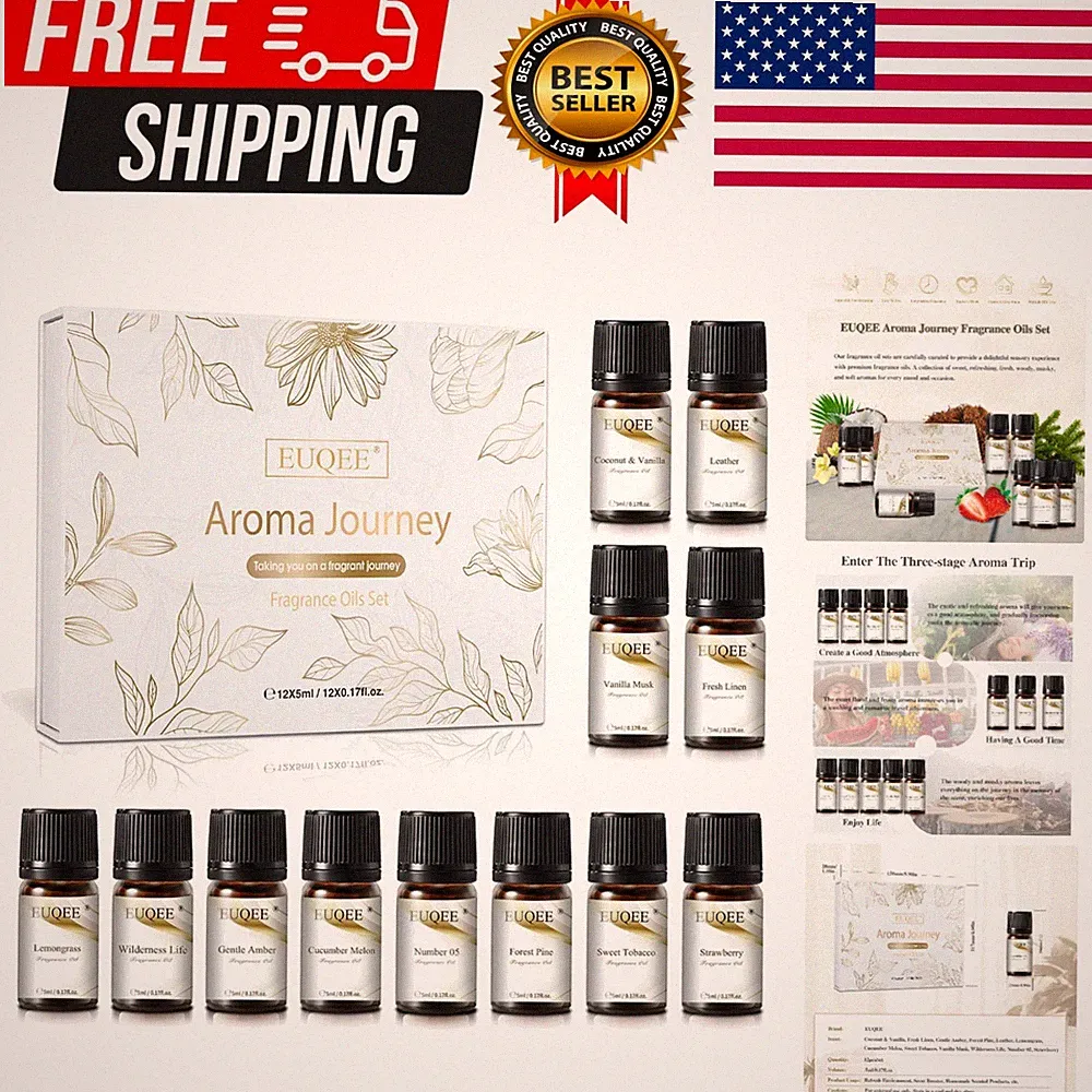 EUQEE 12pcs Fragrance Oils Gift Set, Essential Oils Set for Diffuser, Ca