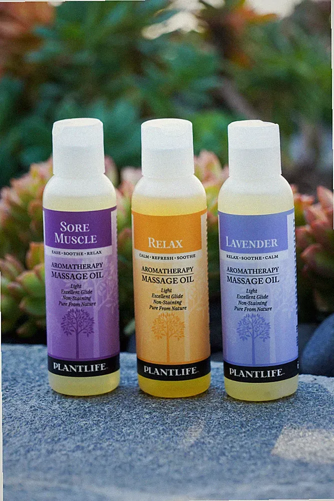 Plantlife Massage Oil 4 oz- Variety Scents, Silky Skin, Light Aroma, Made in CA