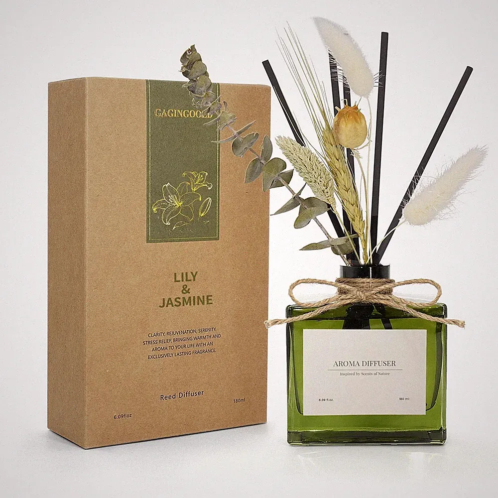 Reed Diffuser, 6.09 oz Jasmine Lily Scent Diffuser with Sticks & Dried Flower...