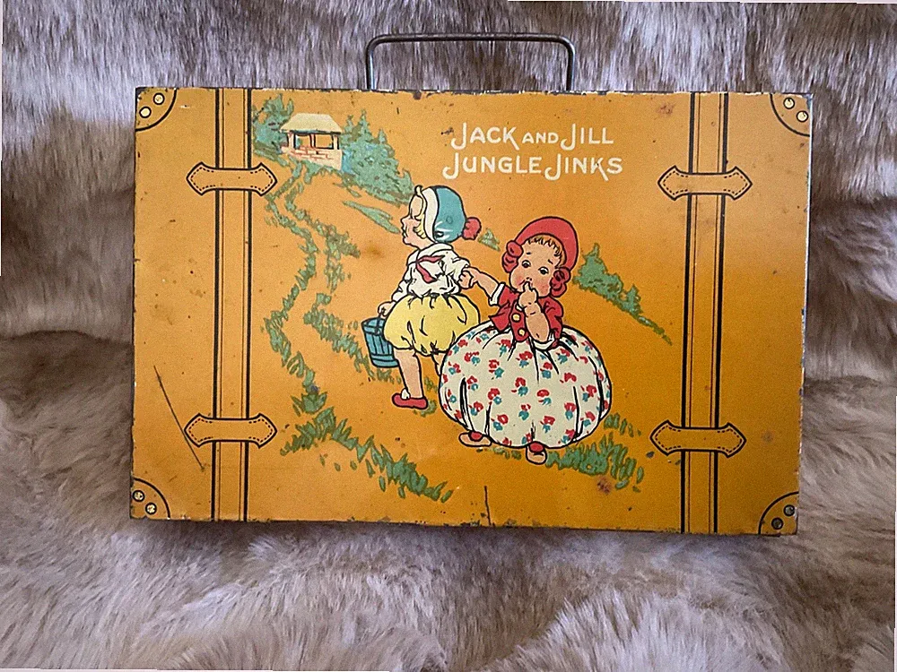 Vintage jack and jill jungle jinks toy case CA perfume co.